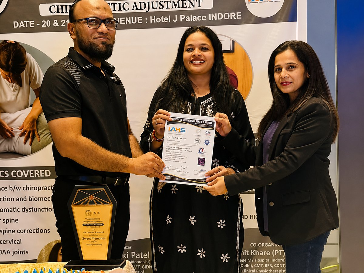Certificate presented at the IAHS chiropractic adjustment workshop
